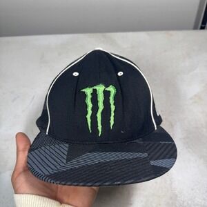 Y2K Monster Energy Flexfit Baseball Cap Black Green Logo Size L/XL